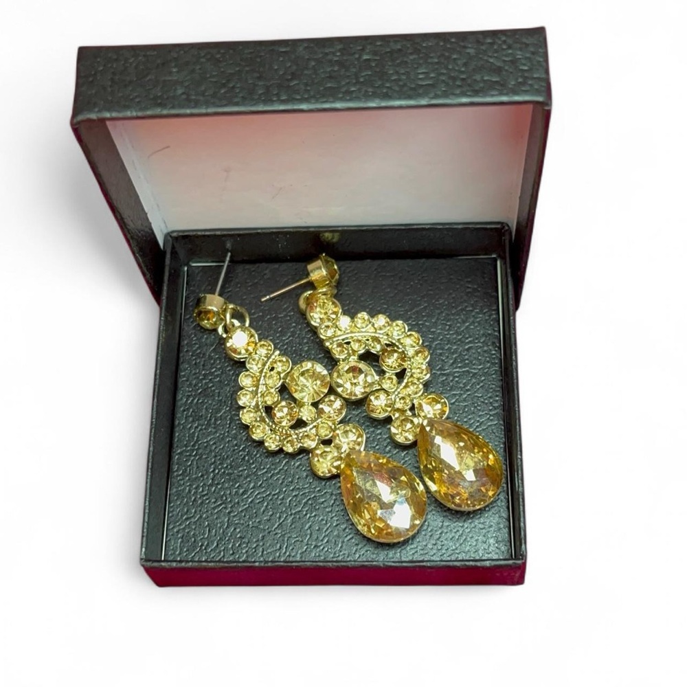Champagne Chandelier Crystal Teardrop Dangle Earrings - Jewelry